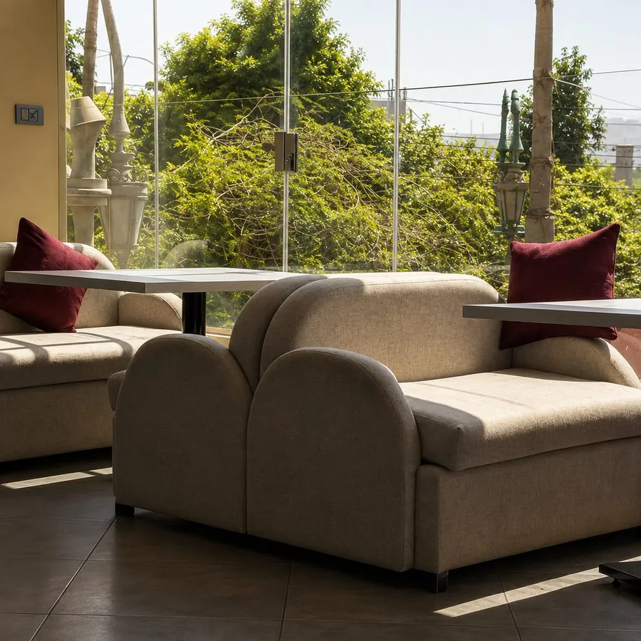 Street-view seating outside Paccino's Minya